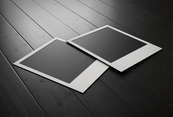 Fotos retro en tableros de madera negra. renderizado 3d . — Foto de Stock
