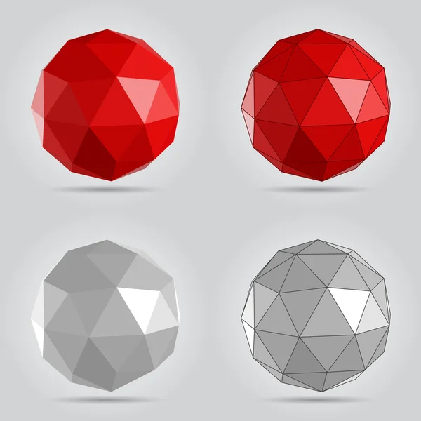 Illustrazione vettoriale a sfera astratta a basso poli rosso e grigio — Vettoriale Stock