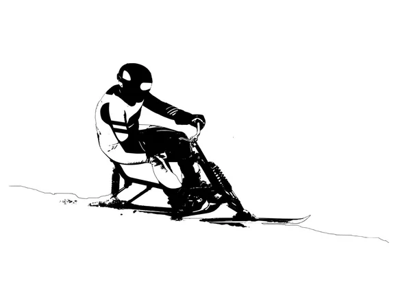 Skiboby, jízdě na skibobech silueta na bílém pozadí — Stockový vektor
