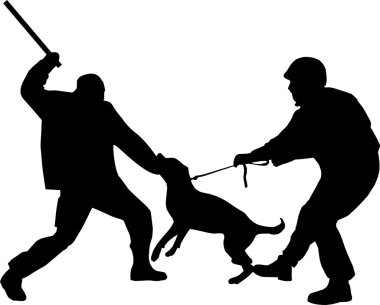 bir köpek ile bir polis saldıran agresif adam