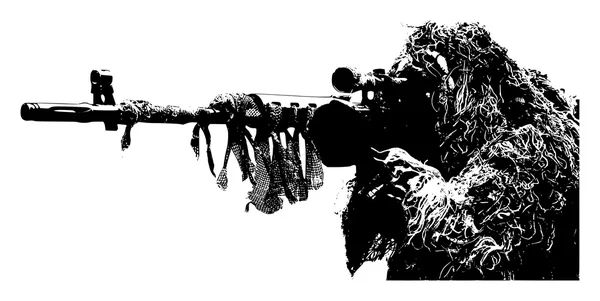 Scharfschütze mit Tarnanzug auf weißem Hintergrund, Illustration — Stockvektor