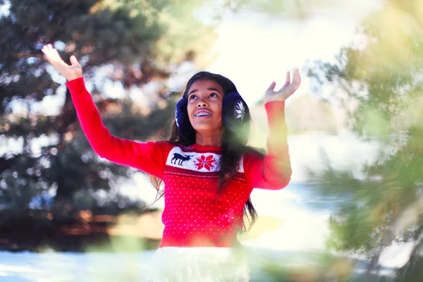 Bir kış parkta güzel ara kız