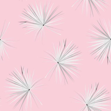 Soyut siyah beyaz tropikal palmiye yaprakları pembe arkaplanda pürüzsüz desen oluşturur.