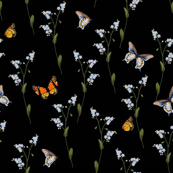 Oublie Moi Pas Papillon Motif Floral Sans Couture Avec Des — Image vectorielle