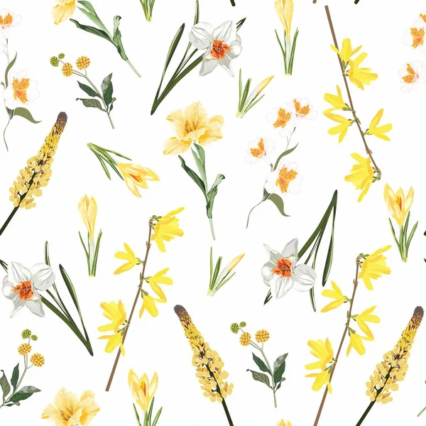 Květinové Bezešvé Vzory Pozadí Design Žluté Květy Zelené Listy Akvarel — Stockový vektor