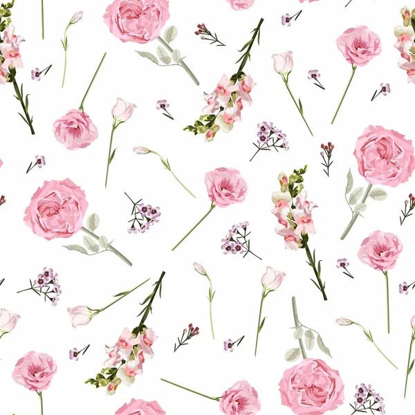 Florales Nahtloses Muster Hintergrunddesign Rosa Blüten Und Grüne Blätter Aquarell — Stockvektor