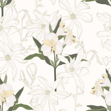 Pastel alstroemeria zambakları çiçeğiyle kusursuz bir arka plan. Düğün davetiyesi, doğum günü, sevgililer günü, anneler günü ve diğer mevsimsel tatiller için tasarım kartı ve davetiyesi..