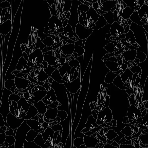Σχεδιάγραμμα Λουλούδια Γλαδιόλου Απρόσκοπτο Μοτίβο Σχεδιασμός Για Ταπετσαρία Φόντο Ύφασμα — Διανυσματικό Αρχείο
