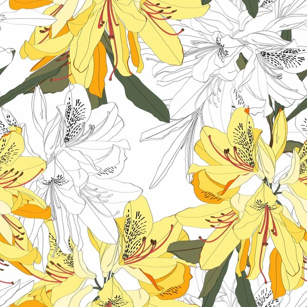 Απρόσκοπτη Μοτίβο Λουλούδι Oleander Σύνθεση Λουλουδιού Κίτρινα Άνθη Ροδόδενδρου Και — Διανυσματικό Αρχείο