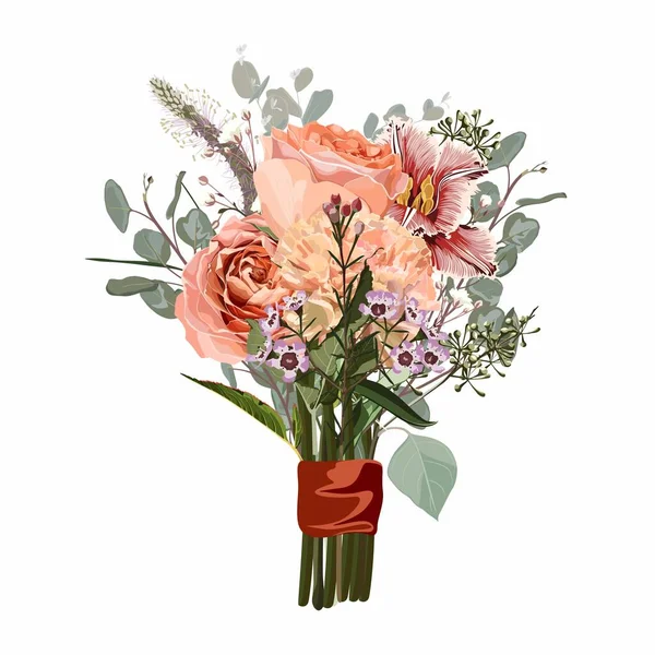 チューリップ クローブの花やユーカリの花束 夏の花束セット孤立した 女性の花の贈り物 — ストックベクタ
