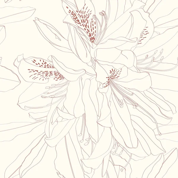 Γραμμή Ροδόδεντρο Κοσμοπολίτικα Λουλούδια Καφέ Περίγραμμα Vintage Φόντο Σχέδιο Χωρίς — Διανυσματικό Αρχείο