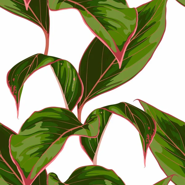 Экзотический Розовый Ярко Зеленые Листья Безморщинистый Узор Белом Фоне — стоковый вектор