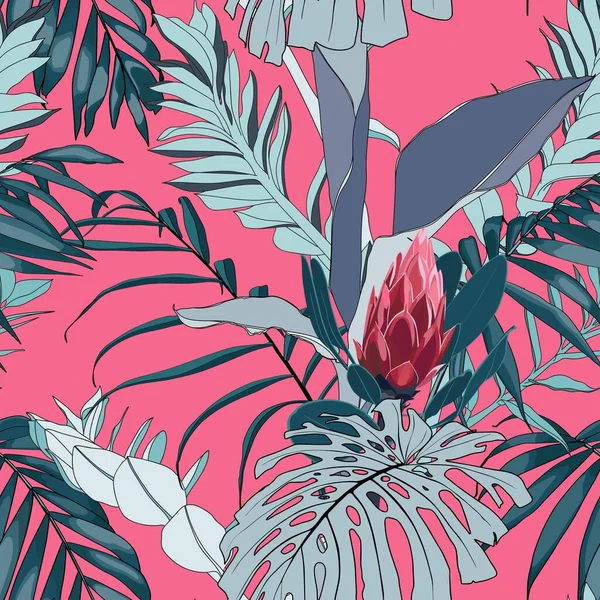 Модный Бесшовный Узор Линиями Фасоли Розовом Фоне Красивые Экзотические Растения — стоковый вектор
