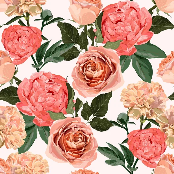Patrón Sin Costura Floral Con Flores Peonía Rosas Flores Clavo — Archivo Imágenes Vectoriales