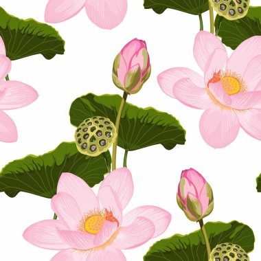 Pembe Nilüfer desenli, Japon desenli. Klasik nakış, pembe nilüfer ve nilüfer yaprakları..