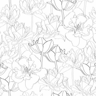 Beyaz arka planda lale çizgisi silueti olan kusursuz klasik desen.