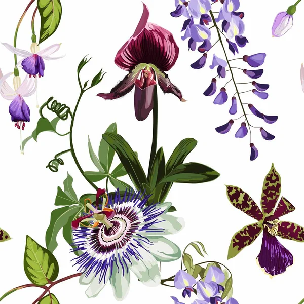 Akvarell Stílusú Egzotikus Virágok Zökkenőmentes Minta Dekoratív Háttér Rusztikus Boho — Stock Vector