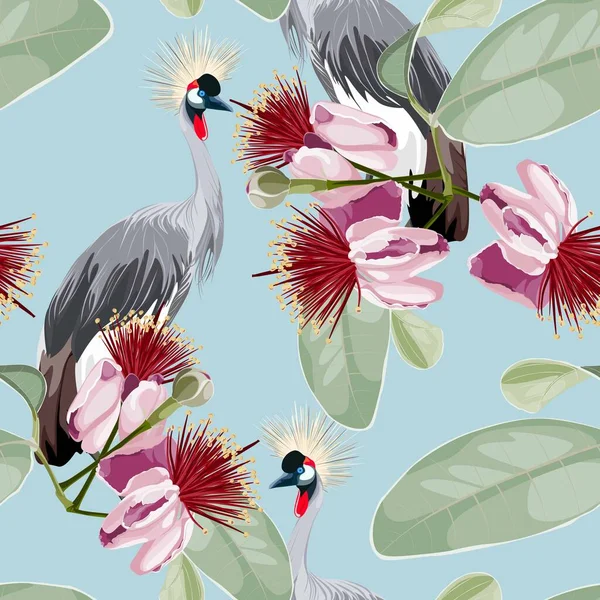 Fond Motif Sans Couture Avec Des Fleurs Fleurs Feijoa Oiseau — Image vectorielle