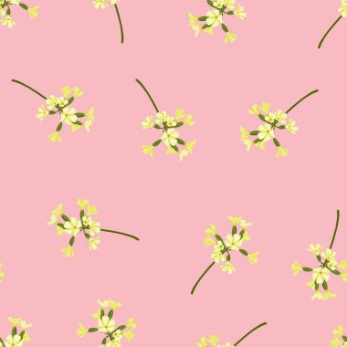 Soyut çiçekler pembe arka planda pürüzsüz desenler. Kağıt, kapak, kumaş, iç dekorasyon ve diğer kullanıcılar için tasarım. Küçük çiçek ve bitkilerde şirin desenler. 