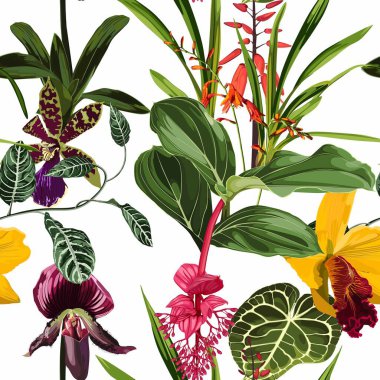 Suluboya tarzı sarı, kahverengi, bordo pembe, dikişsiz çiçekler. Düğün davetiyesi ve kumaş için boho tarzı dekoratif bir arka plan. Beyaz arkaplan.