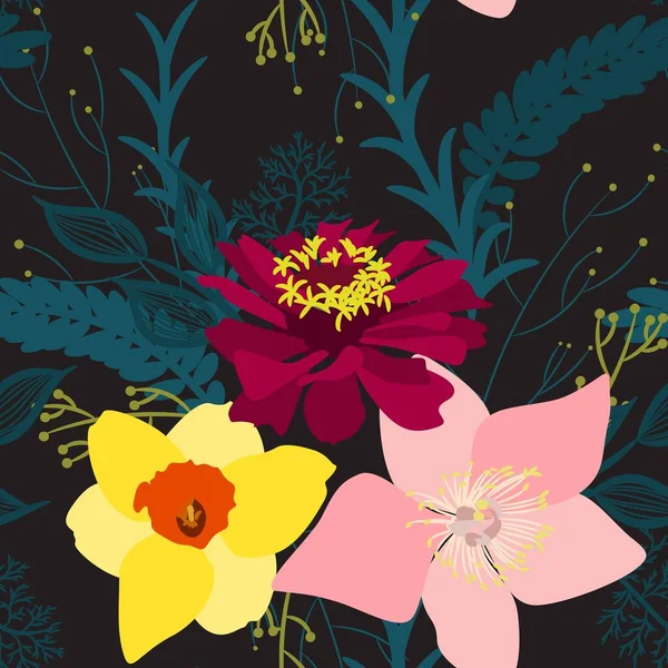 抽象的な花のシームレスパターン カバー ファブリック インテリア装飾や他のユーザーのためのデザイン ヴィンテージブラックの背景 — ストックベクタ