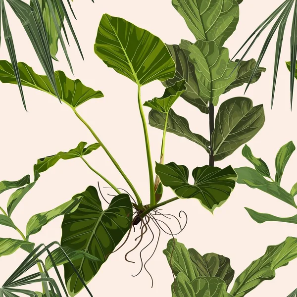 Monstera Verde Tropical Folhas Palma Fundo Padrão Sem Costura Ilustração — Vetor de Stock