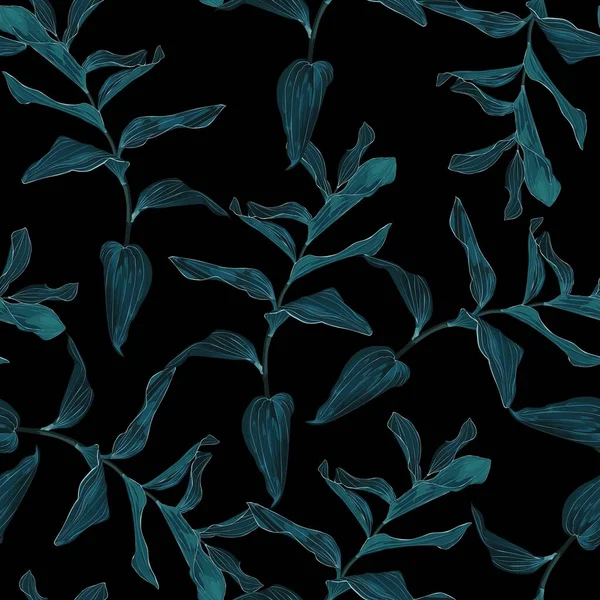 Modisches Nahtloses Tropisches Muster Mit Blauen Tropischen Exotischen Blättern Auf — Stockvektor