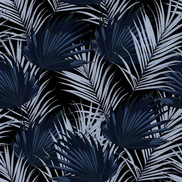 Patrón Tropical Inconsútil Moda Con Hojas Palma Abanico Tropicales Azules — Archivo Imágenes Vectoriales