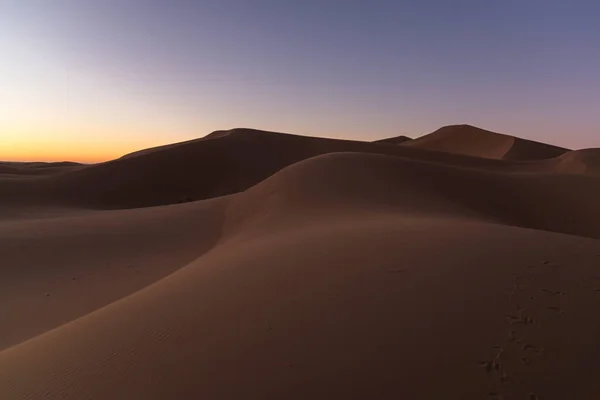 Dromerig Woestijnconcept Bij Zonsopgang Bij Woestijnduin Erg Chigaga Aan Poorten — Stockfoto