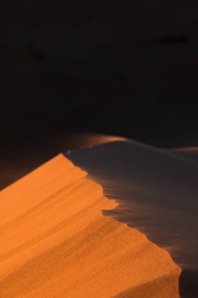 Gros Plan Des Dunes Désert Sable Erg Chigaga Déplacées Par — Photo