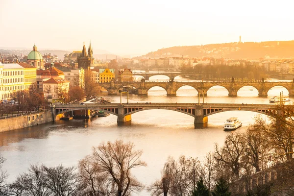 Prague bridges at sunset time — Stock Photo, Image