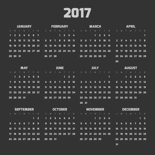 2017 年のモダンなスタイルのカレンダー — ストックベクタ