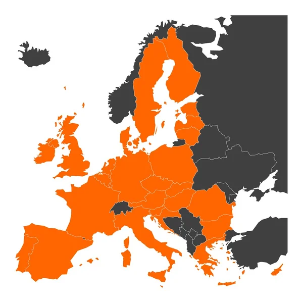 Mapa de Europa con 28 estados miembros destacados de la UE — Vector de stock