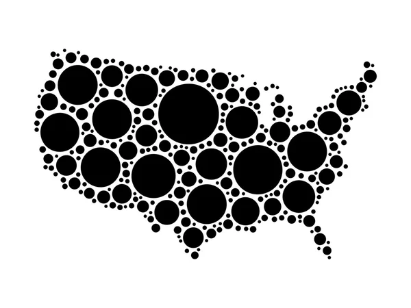 EUA mapa mosaico de círculos negros — Vetor de Stock
