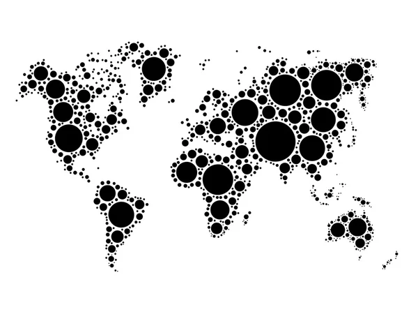 黒いドットの世界地図のモザイク — ストックベクタ