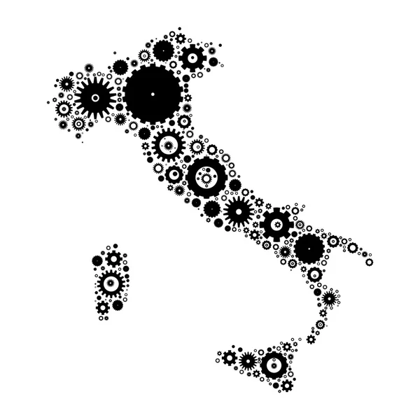 意大利地图轮廓拼接的齿轮和齿轮 — 图库矢量图片