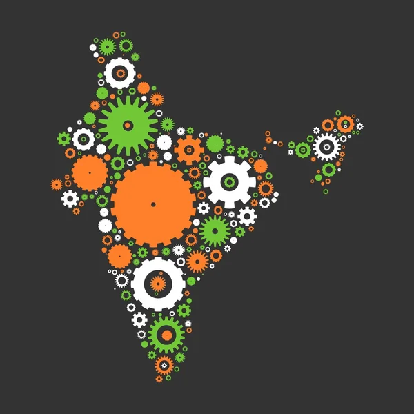 印度地图轮廓拼接的齿轮和齿轮 — 图库矢量图片