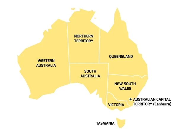 Australia mappa con stati e territori — Vettoriale Stock