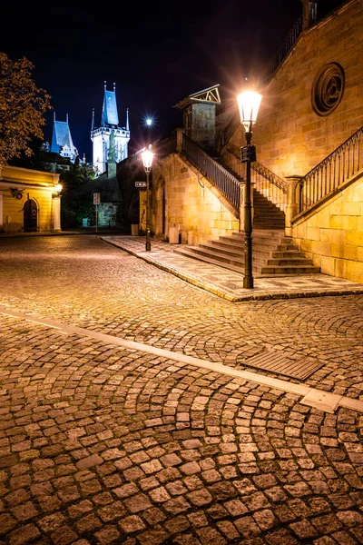 Historical staircase at Charles Bridge by night — Stock Photo, Image