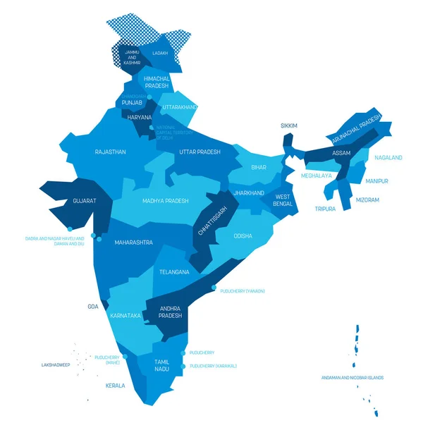 India - politieke kaart van administratieve verdeeldheid — Stockvector