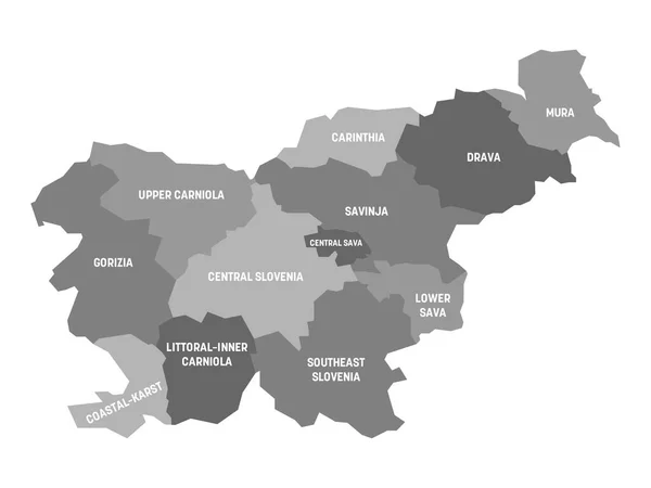 Slovenia - carta delle regioni statistiche — Vettoriale Stock