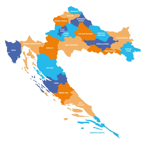 Chorvatsko - mapa krajů — Stockový vektor