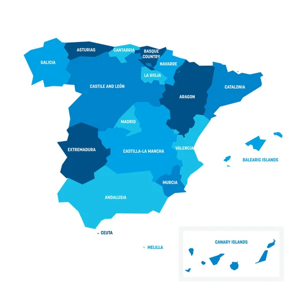 Espagne - carte des communautés autonomes — Image vectorielle