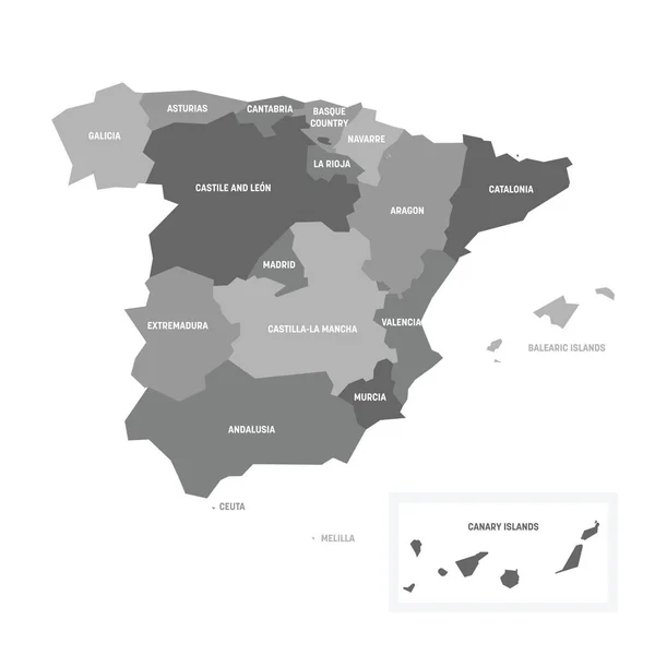 Espanha - mapa das comunidades autónomas — Vetor de Stock