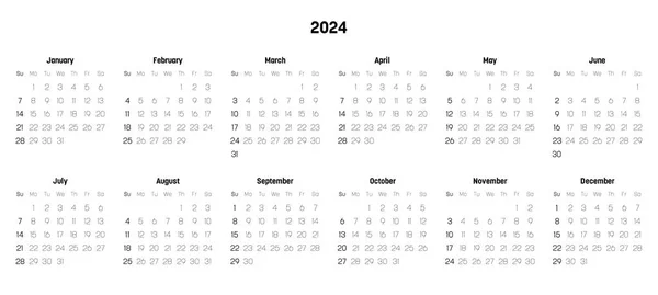 Calendario mensual del año 2024 — Vector de stock