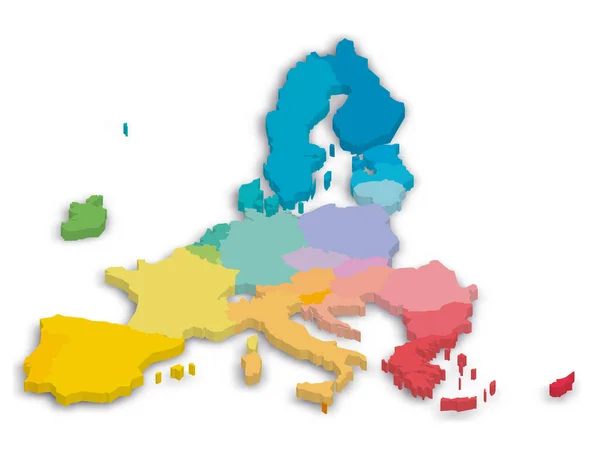 AB ülkelerinin renkli 3D haritası — Stok Vektör