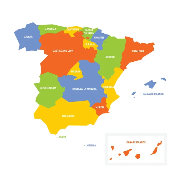 Espagne - carte des communautés autonomes — Image vectorielle