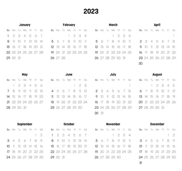 Monthly calendar of year 2023 — Stock Vector