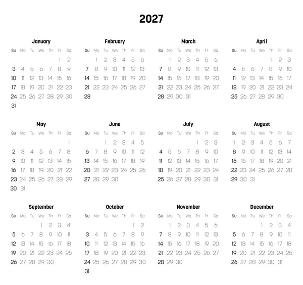 Měsíční kalendář roku 2027 — Stockový vektor