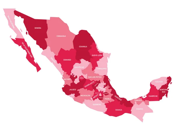 Mexiko - mapa států — Stockový vektor